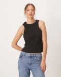 [ASOS DESIGN] ASOS DESIGN rib singlet top in black XS BLACK