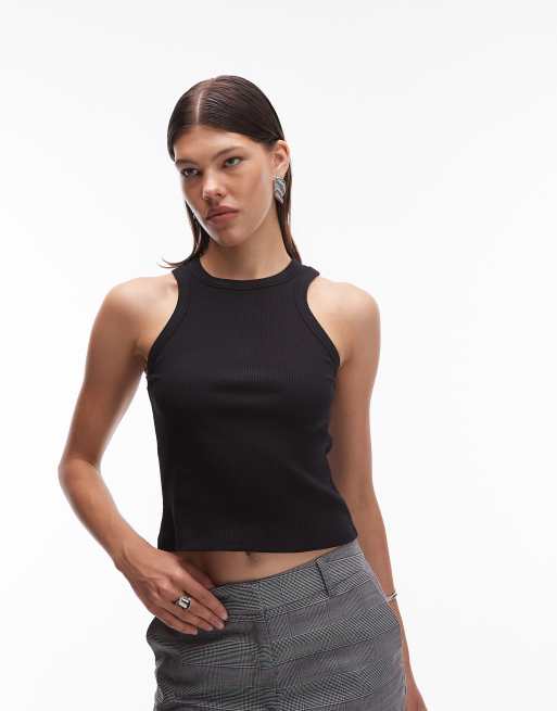 ASOS DESIGN rib singlet top in black, 2 of 4