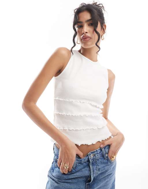 ASOS DESIGN rib singlet with babylock detail in ivory
