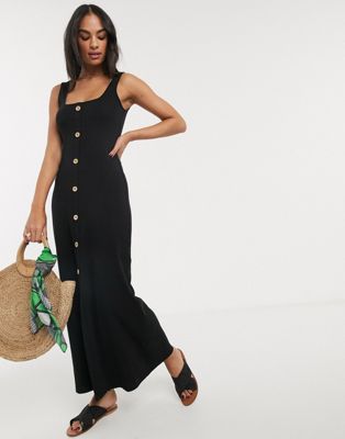 black maxi dress with buttons