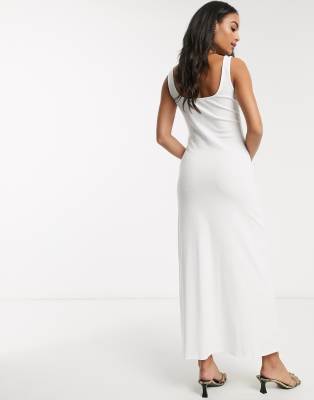 square neck white maxi dress