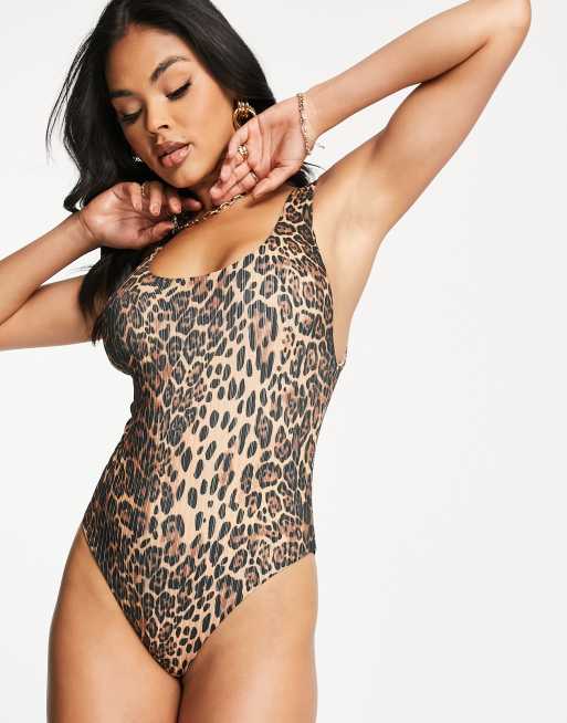 ASOS DESIGN Petite swimsuit in leopard print