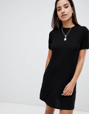 black ribbed t shirt dress