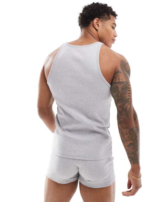 ASOS DESIGN rib tank top and trunk underwear set in gray heather