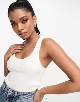 Asos Design Rib Tank Top With Strappy Back In White