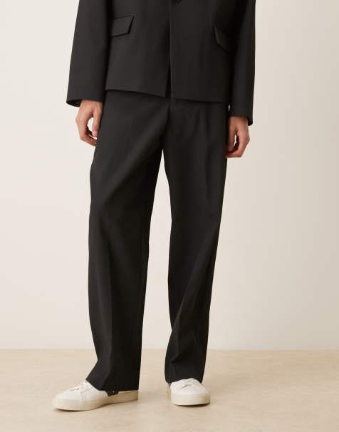 ASOS DESIGN rib texture wide suit trousers in black - view 2
