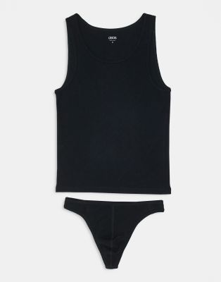 ASOS DESIGN ASOS DESIGN rib thong and vest set in black