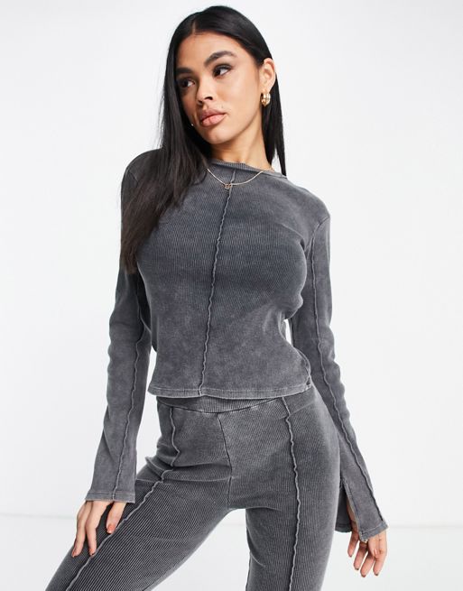 ASOS DESIGN Tall square neck exposed seam top in charcoal