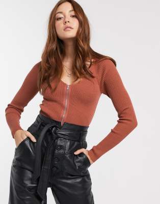 v neck zip jumper