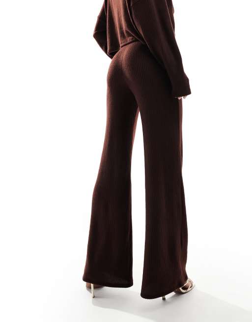 ASOS DESIGN rib wide leg pants in chocolate brown (part of a set), 5 of 5