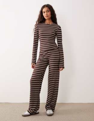 Asos Design Rib Wide Leg Pants In Brown