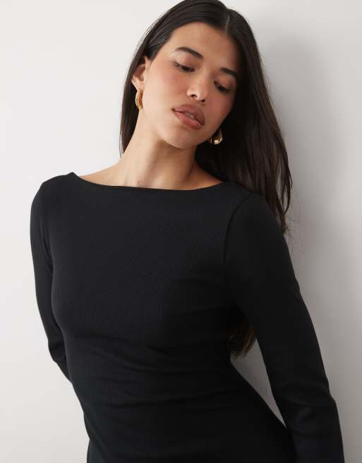ASOS DESIGN ribbad bomullsklänning med djup rygg, miniklänning i svart, 3 av 4