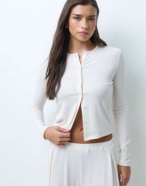 ASOS DESIGN ribbad lounge-kofta i cream - view 1