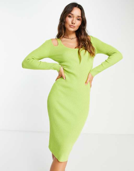 ASOS DESIGN – Ribbad midiklänning med utskurna detaljer på axlarna 