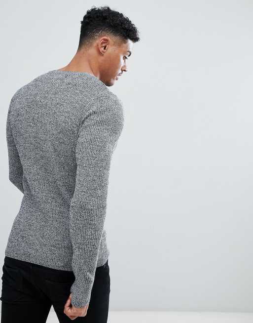 ASOS DESIGN – Ribbad tröja i muscle fit i svart-vit blandning, 2 av 4