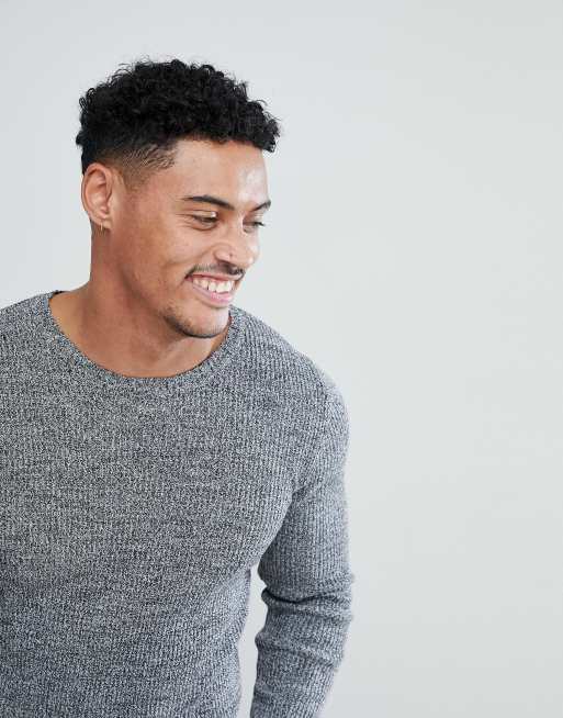 ASOS DESIGN – Ribbad tröja i muscle fit i svart-vit blandning, 3 av 4