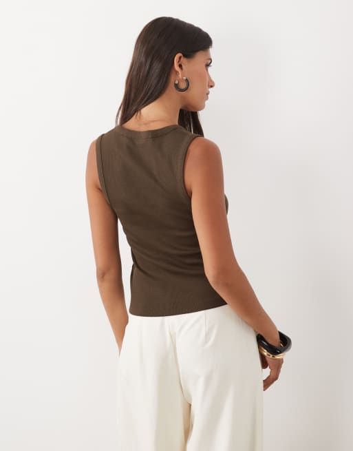 ASOS DESIGN ribbad väst med v-ringning i chokladbrun, 4 av 4