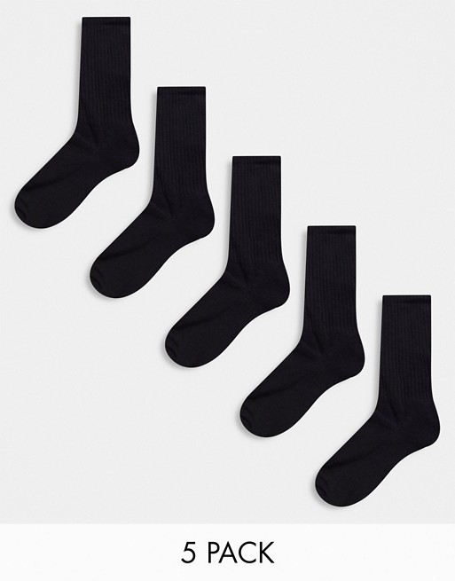ASOS DESIGN 5 pack sport socks with terry sole in black