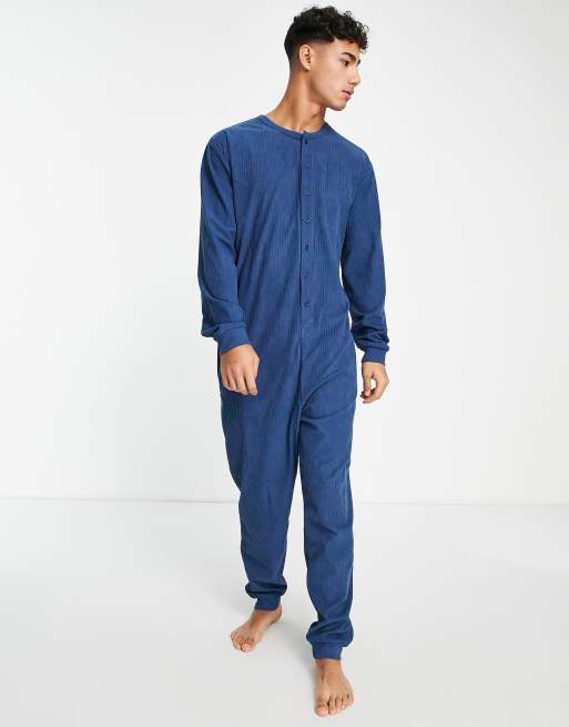 ASOS DESIGN ribbed all in one with grandad collar and pockets