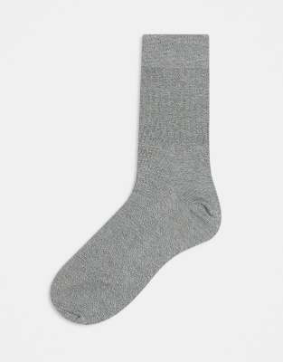 Asos Design Ribbed Ankle Socks In Dark Gray Twisted Yarn