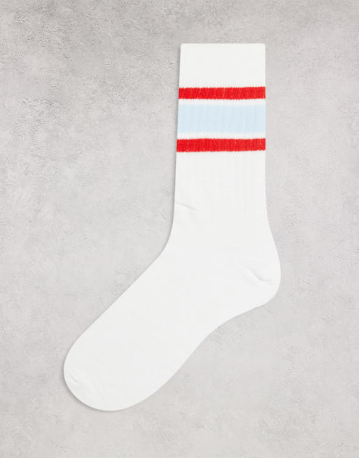 ASOS DESIGN ribbed ankle socks with colored stripes