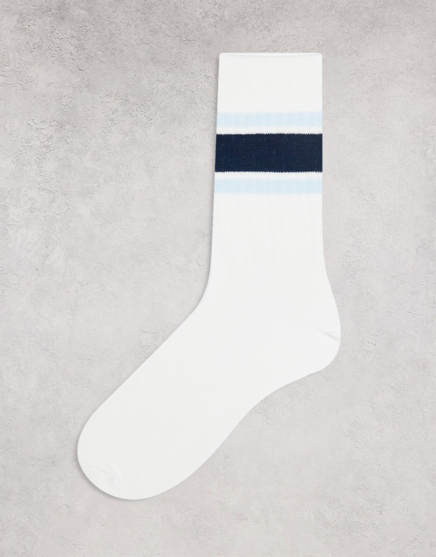 ASOS DESIGN ribbed ankle socks with coloured stripes-Blue