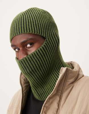 ribbed balaclava in khaki-Green