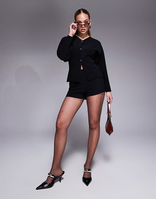 Structured Blazer Shorts Black Two-Piece Set Structured Blazer Shorts Black Two-Piece Set
