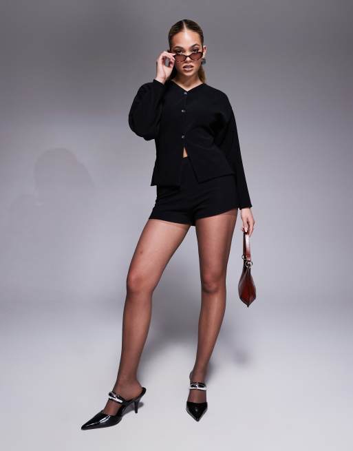 Structured Blazer Shorts Black Two-Piece Set