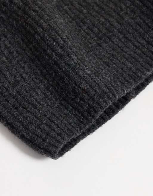 ASOS DESIGN ribbed beanie in charcoal, 2 of 3