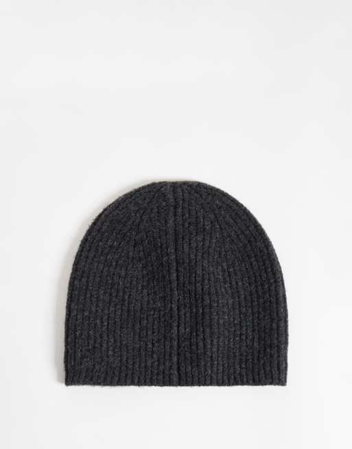 ASOS DESIGN ribbed beanie in charcoal, 3 of 3