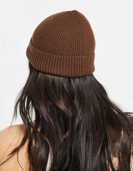 ASOS DESIGN ribbed beanie in chocolate, 3 of 4