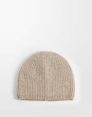 Asos Design Ribbed Beanie In Neutral