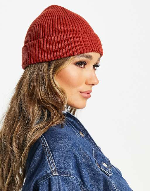 ASOS DESIGN ribbed beanie in rust | ASOS