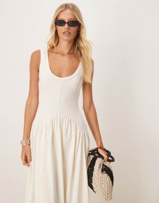 Asos Design Ribbed Bodice Scoop Midi Dress With Dipped Waist Detail