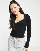 ASOS DESIGN gathered bust detail long sleeve top in chocolate | ASOS