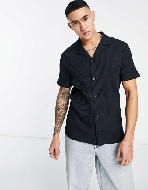 ASOS DESIGN ribbed button polo shirt in black | ASOS