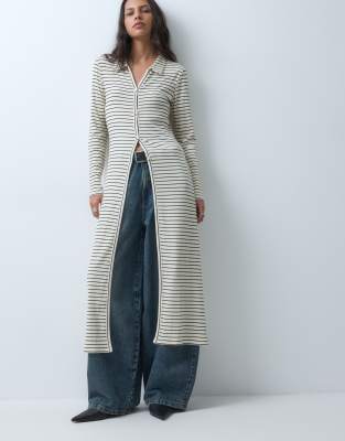 Asos Design Ribbed Button Through Longline Cardigan In Multi