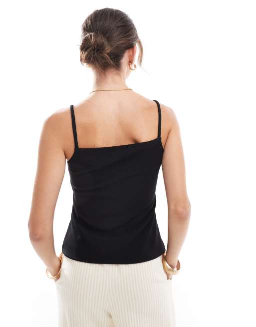 ASOS DESIGN ribbed button up top with 90s boat neck in black, 2 of 4