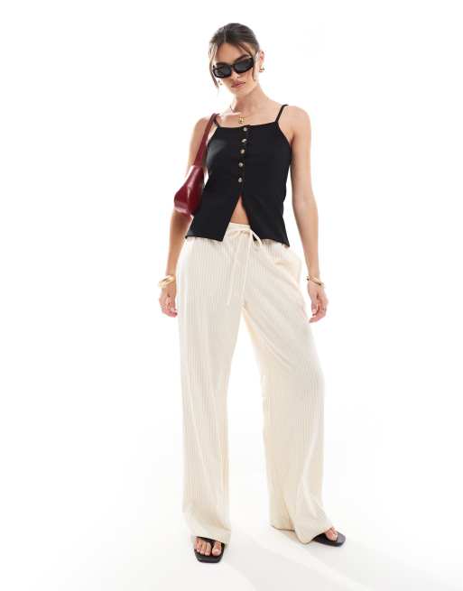 ASOS DESIGN ribbed button up top with 90s boat neck in black, 3 of 4