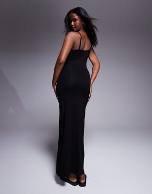 Shop Asos Design Ribbed Cami Maxi Dress With Lace Trim In Black