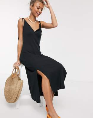 ASOS DESIGN ribbed cami midi sundress in black