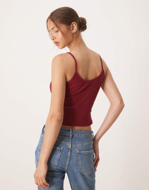ASOS DESIGN ribbed cami top in burgundy, 2 of 4