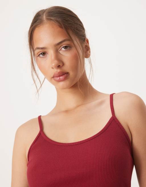 ASOS DESIGN ribbed cami top in burgundy, 3 of 4