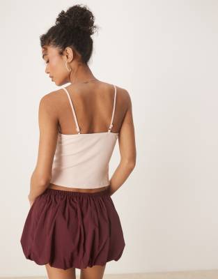 Asos Design Ribbed Cami Top With Lace And Button Details In Pink