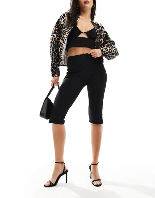 ASOS DESIGN ribbed capri pants with side slit in black | ASOS