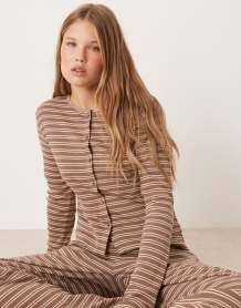 ASOS DESIGN ribbed wide leg trouser in brown stripe