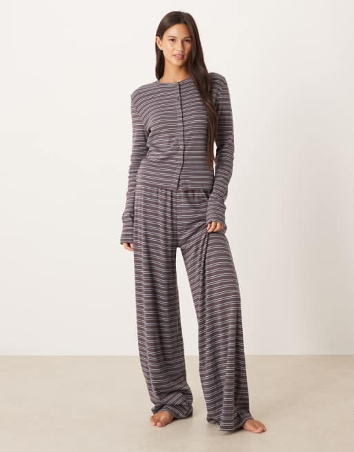 ASOS DESIGN ribbed cardigan in gray & blue stripes