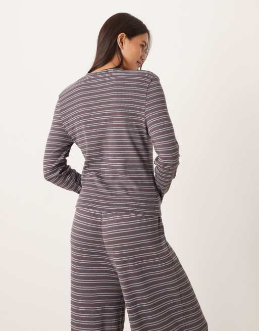 ASOS DESIGN ribbed cardigan in gray & blue stripes