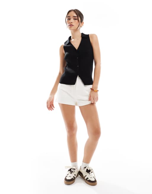 ASOS DESIGN ribbed collared knit top in black, 4 of 4